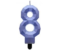 Blue „Number Diamond Metallic Mėlyna“ žvakė „Number 8“, torto formos žvakė