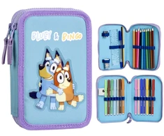 „Bluey Bingo“ dviejų pakopų užpildytas pieštukų dėklas