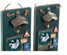 Butelių atidarytuvas DKD Home Decor Self Serve Medžio Metalinis (2 pcs) (26 x 12 x 9 cm)