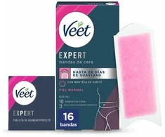 Veet Expert Bikini Body Hair Removal Strips depiliacinės vaško juostelės bikini sričiai, 16 vnt.