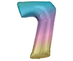AMSCAN folijos balionas didelis numeris 7 Vaivorykštės pastelė 57x86cm N34 supakuotas 9909705