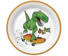 Dinozaurų „Crazy“ popierinės lėkštės, 8 vnt., 22,7 cm
