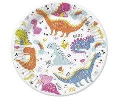 Dinozaurų formos juokingos popierinės lėkštės, 8 vnt., 18 cm