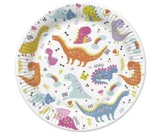 Dinozaurų formos juokingos popierinės lėkštės, 8 vnt., 22,7 cm