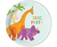 Dinozaurų vakarėlio popierinės lėkštės, 8 vnt., 20 cm, FSC