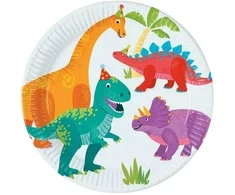 Dinozaurų vakarėlio popierinės lėkštės, 8 vnt., 23 cm, FSC