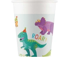 Dinozaurų vakarėlio popieriniai puodeliai, 8 vnt., 200 ml, FSC