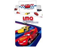 Patalynė bawełniana 100x135 Cars Auta 8322 balta raudona mėlyna Zygzak McQueen poszewka 40x60 dziecięca do łóżeczka