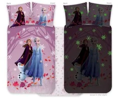 Disney „Ledo šalis“ violetinis, tamsoje šviečiantis vaikiškos antklodės užvalkalas 100x135cm, 40x60cm