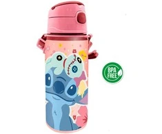 Kids Euroswan Vaikams skirtas „Euroswan“ – licencijuoti aksesuarai, aliuminio buteliukas su kandikliu, 600 ml – Rožinė | Lilo ir Stitch