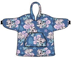 Disney Lilo ir Stitch Hibiscus užmaunamas pliušinis vilnos pledas, pončas 7-14 metų vaikams