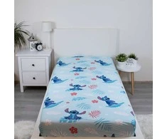 Prześcieradło bawełniane su gumką 90x200 Lilo I Stitch mėlyna vaikams JF24