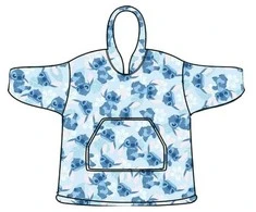 Disney Lilo ir Stitch mėlynas užmaunamas pliušinis flisinis pledas, pončas 7-14 metų vaikams