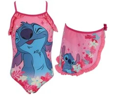 Disney Lilo ir Stitch rožinis vaikiškas maudymosi kostiumėlio ir sarongo komplektas 3-8 metų vaikams