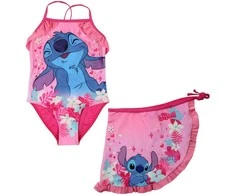 Disney Lilo ir Stitch rožinis vaikiškas maudymosi kostiumėlio ir sarongo komplektas 3-8 metų vaikams