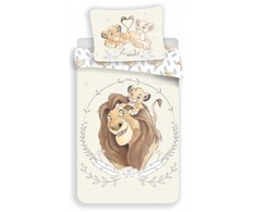 Patalynė bawełniana 140x200 Król Lew 6175 poszewka 70x90 Simba Nala przyjaciele Lion King best friends kwiatki