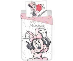 Patalynė bawełniana 140x200 Myszka Mini 6060 Minnie Mouse balta rožinė poszewka 70x90 JF24