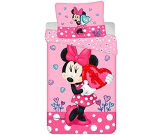 Patalynė bawełniana 140x200 Myszka Mini Minnie Mouse 8094 serce rožinė grochy kwiaty poszewka 70x90 dziecięca