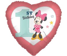 Disney Minnie širdelės formos pirmojo gimtadienio folijos balionas 43 cm