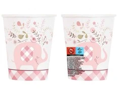 Dramblio formos rožinės spalvos popieriniai puodeliai, 8 vnt., 266 ml