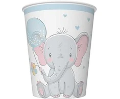 Dramblio mėlynumo balionų popierinių puodelių rinkinys kūdikiams, 8 vnt., 250 ml