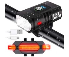 Dviračio žibintai su LED T6 priekiui ir galui, USB įkrovimas
