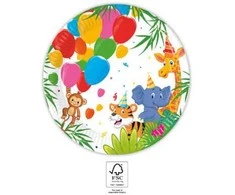 Džiunglių balionų popierinių lėkščių rinkinys, 8 vnt., 20 cm, FSC