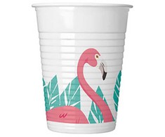 Flamingo rožinės spalvos plastikiniai puodeliai, 8 vnt. po 200 ml