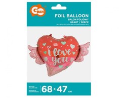Folinis balionas „Meilė, aš tave myliu“ su sparneliais, 68 cm
