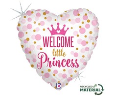 Folinis balionas „Princess Baby Girl“ – blizgučiais papuoštas pirmojo gimtadienio balionas, 46 cm