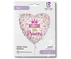 Folinis balionas „Princess Baby Girl“ – blizgučiais papuoštas pirmojo gimtadienio balionas, 46 cm