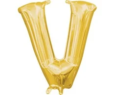 Folinis balionas „Skaičiai auksiniai“, auksinė mini V raidė, 33 cm