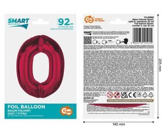 GoDan Foil balionas numeris 0 raudonas Smart 92cm
