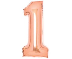 Folinis balionas „Skaičius 1“, rožinio aukso spalvos, 66 cm