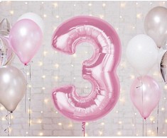 GoDan folijos balionas numeris 3 šviesiai rožinis išmanusis 92 cm