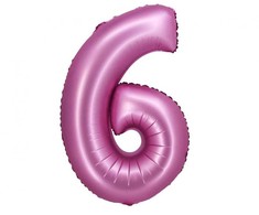 Folinis balionas numeris 6 satino rožinis 76 cm B&amp;C