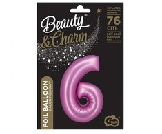 Folinis balionas numeris 6 satino rožinis 76 cm B&amp;C