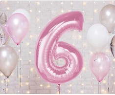 GoDan Foil balionas numeris 6 šviesiai rožinis Smart 92cm