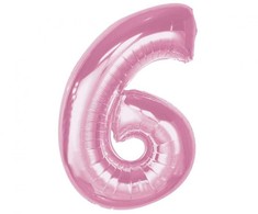 GoDan Foil balionas numeris 6 šviesiai rožinis Smart 92cm