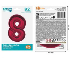 GoDan Foil balionas numeris 8 raudonas Smart 92cm