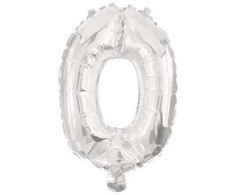 Folinis balionas „Skaičius Mini 0“, 33 cm, sidabrinis
