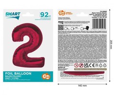 GoDan Foil balionas numeris 2 raudonas Smart 92cm