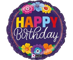 Folinis balionas „Su gimtadieniu!“, 46 cm, „Happy Birthday“, „Bright Blooms“