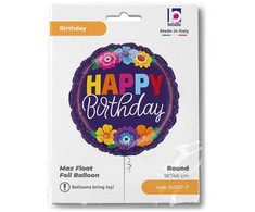 Folinis balionas „Su gimtadieniu!“, 46 cm, „Happy Birthday“, „Bright Blooms“
