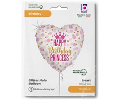 Folinis balionas „Su gimtadieniu, blizgučiais princese“, 46 cm