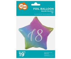 Folinis balionas „Su gimtadieniu“ su vaivorykštės simbolika, 18 žvaigždučių, 44 cm