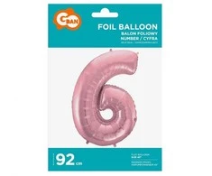 GoDan Folijos balionas numeris „6“, šviesiai rožinis, 92 cm