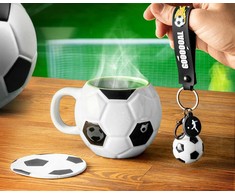 Futbolo rinkinys - puodelis, padėkliukas ir raktų pakabukas
