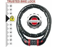 Masterlock MASTER LOCK armuota trosinė dviračio spyna dūmo spalvos vinilo apvalkalu su 4 skaitmenų užraktu