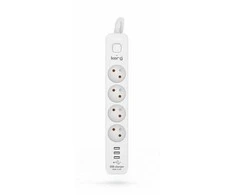 KERG maitinimo juostelė su grandinės pertraukikliu-4 lizdai 3USB 16A 1,5m